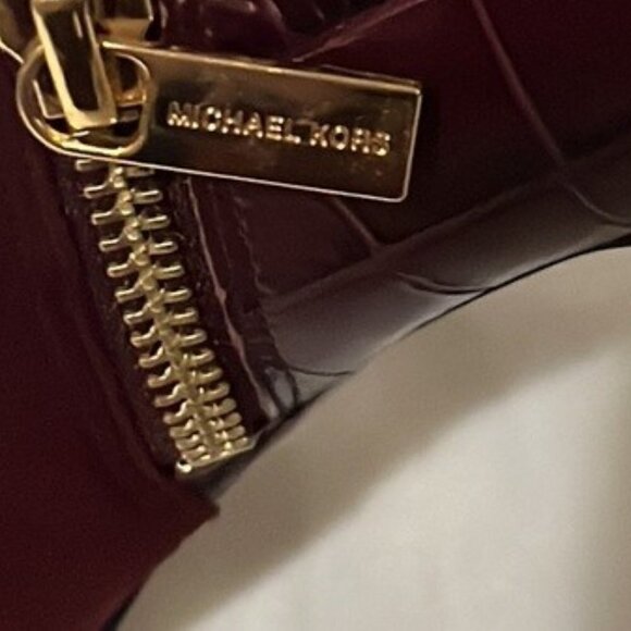 Michael Kors Sammy Ankle Boot Merlot Suede Embossed Leather Heeled Bootie Size 8 - Picture 10 of 11